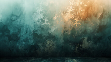 Ethereal Abstract Background with Deep Teal and Golden Hues with organic watercolor 