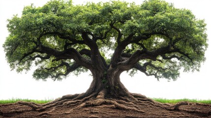 Obraz premium Majestic tree with extensive roots against a plain white background. Mature, strong, and grounded