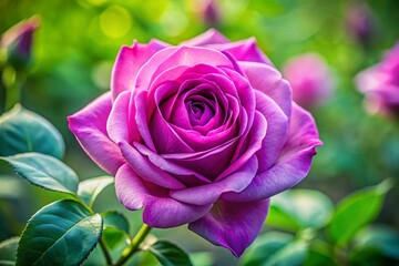 Close-up View of a Violet Pink Rose, Delicate Petals, Natural Background, Floral Photography