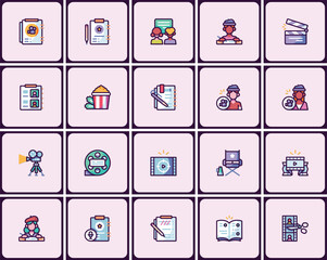 Creative cinematic production elements icon set for film making design projects