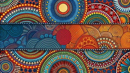 Colorful Aboriginal Art Banner Template: Abstract Web Design & Print Background