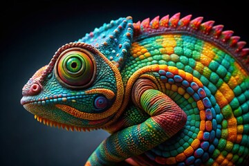 Fototapeta premium Colorful Clay Chameleon with Spiral Design - Artistic Conceptual Photography