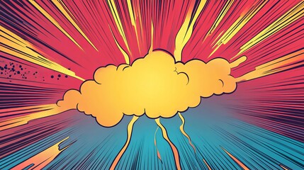 Comic abstract pop art background featuring bold thunderbolt illustration with vibrant colors, dynamic halftone patterns, and retro cartoon style for energetic and eye-catching digital designs