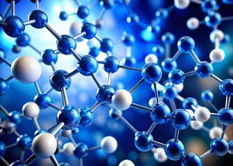Colorful Molecular Structure Silhouette: Blue & White Spheres Against Bright Background