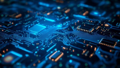 Detailed Circuit Board with Glowing Components