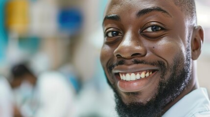 Joyful medical professional in clinic, showcasing enthusiasm for healthcare career and dedication to wellness services