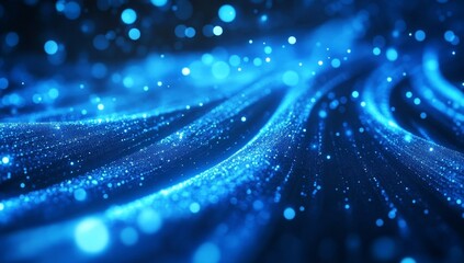 Abstract blue flowing fabric.  Particles,  dots,  bokeh,  waves