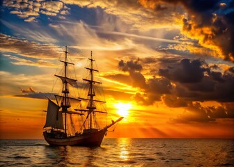 Obraz premium Columbus Day Sunset: Majestic Ship at Golden Hour