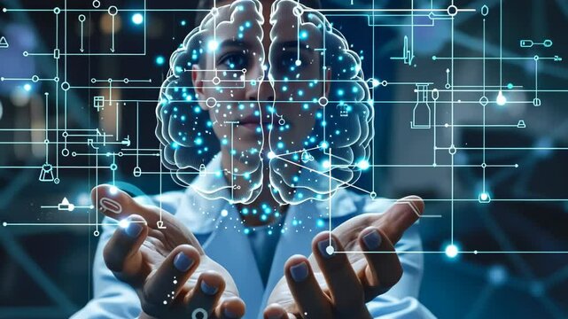 Innovative scientist explores the intersection of technology and human cognition in a lab setting