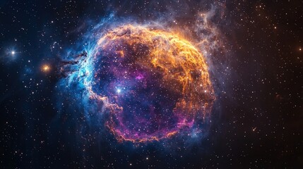 Obraz premium Fiery nebula in deep space, cosmic clouds and stars.