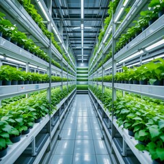 Vertical Farm Interior with Plant Rows