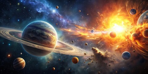 Cosmic Collision: Nebula Explosion & Planetary System - Stunning Space Photography