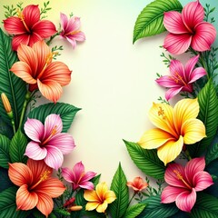 Fototapeta premium Bright and cheerful collection of tropical flowers and foliage, floral, tropical