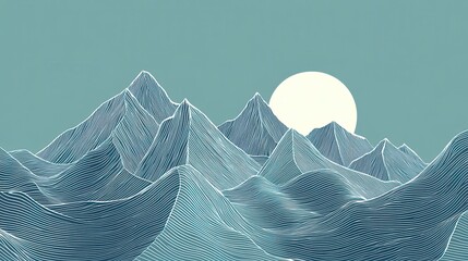 Serene Minimalist Mountain Range Landscape with Moon