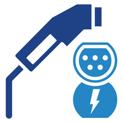 Charger dual tone blue color icon, related to EV, electric vehicle, transportation, electric car and technology theme. For UI, UX, digital or print, modern concept, web and app development