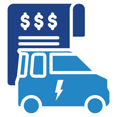 Financing dual tone blue color icon, related to EV, electric vehicle, transportation, electric car and technology theme. For UI, UX, digital or print, modern concept, web and app development