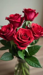 Obraz premium Close-up of beautiful red roses bouquet with elegant happy birthday card, occasion, bouquet, card