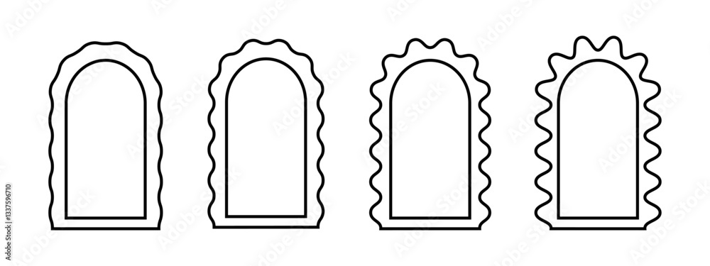 Wall mural set of arch frames with wavy edges. simple geometric archway forms with wiggly borders. empty boxes,