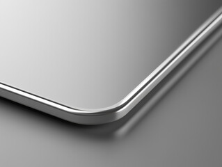 Close-up of a silver smartphone edge on a reflective surface