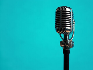 Vintage microphone isolated on solid color background