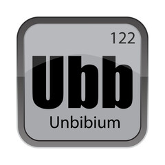 Chemical element icon. Unbibium Ubb symbol. Number 122 detail. Gray square essence. Vector design.