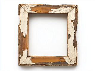 Vintage wooden photo frame with distressed edges isolated on solid color background