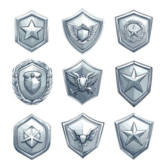 Naklejka premium Collection of Military Insignia Rank Badges on White Background