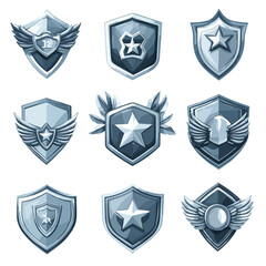 Naklejka premium Collection of Military Insignia Rank Badges on White Background