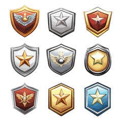 Naklejka premium Collection of Military Insignia Rank Badges on White Background
