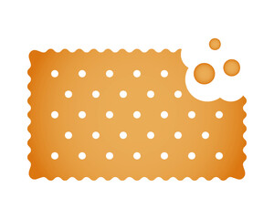 Bitten cracker with crumbs. Sweet or salty biscuit cookie in rectangle shape. Popular crunchy snack isolated on white background. Vector cartoon illustration.