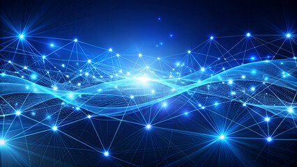 Futuristic Blue Digital Waves with Glowing Network Lights