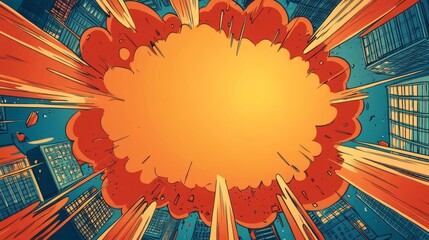 Comic-style cartoon frame scene background template with dynamic action elements, halftone dots, and vibrant pop art aesthetic for creative storytelling, comic book panels, and animated visual designs