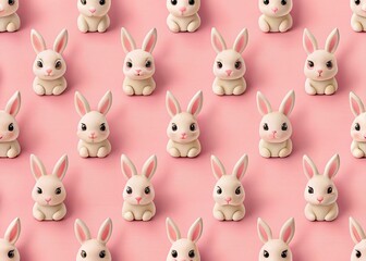 Obraz premium Cute Rabbit Easter Cartoon Pink Background Pattern for Wrapping Paper & Textile