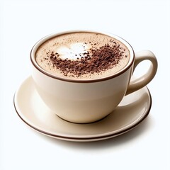 Cup of coffee with heart shaped foam on white background isolated for beverage photography