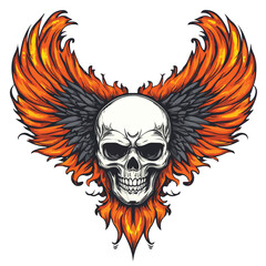 Fototapeta premium Skull Wings Fire Flames Vector Illustration with Wing