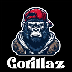 Illustration Vector of Gorilla wear like gangster Rapper singer