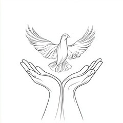 Obraz premium Continuous Line Art of Dove and Hands for Unity