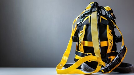 Safety harness and equipment showcased, emphasizing workplace safety and professional preparedness.
