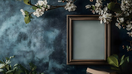 lifestyle mockup of a A4 empty photo frame dark and moody