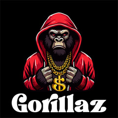 Illustration Vector of Gorilla wear like gangster Rapper singer