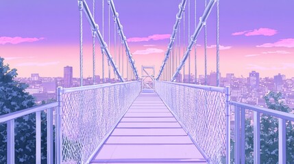 Obraz premium Pastel suspension bridge over city at dawn