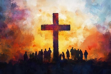 Emotive Cross Painting with Subtle Group Silhouettes