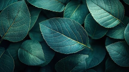 Obraz premium Teal leaves close-up, natural texture background.