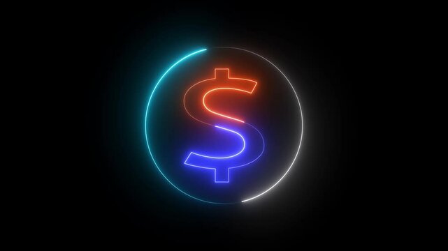 Glowing neon Doller icon whit animation circle on black background. dollar concept.