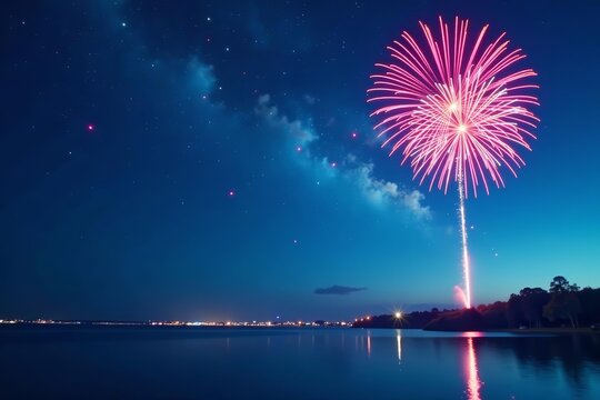 - Sparkling blue sky with vibrant fireworks display, colorful, holiday, festive