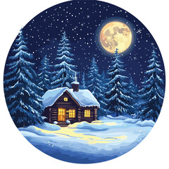Fototapeta premium Enchanting Winter Night with Full Moon in Forest - Christmas Theme