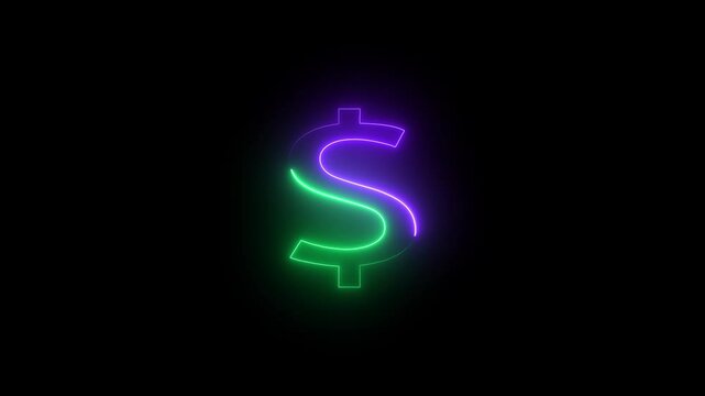Glowing dollar symbol icon. glowing neon Doller icon animation on black background. Doller text sign
