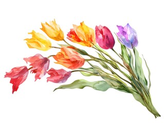 Obraz premium Watercolor Tulips Illustration with Vibrant Colors on White Background for Decoration