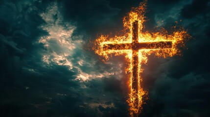 Fototapeta premium Stunning Vibrant Cross Ablaze in Fiery Radiance