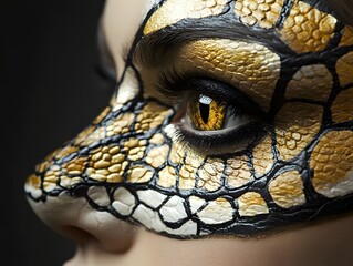 Fototapeta premium Woman with Snake Makeup Looking to the Side in a Studio Shot